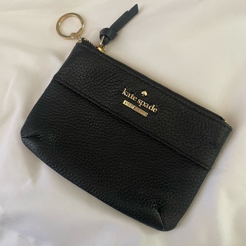 Kate Spade black leather coin purse with key ring
